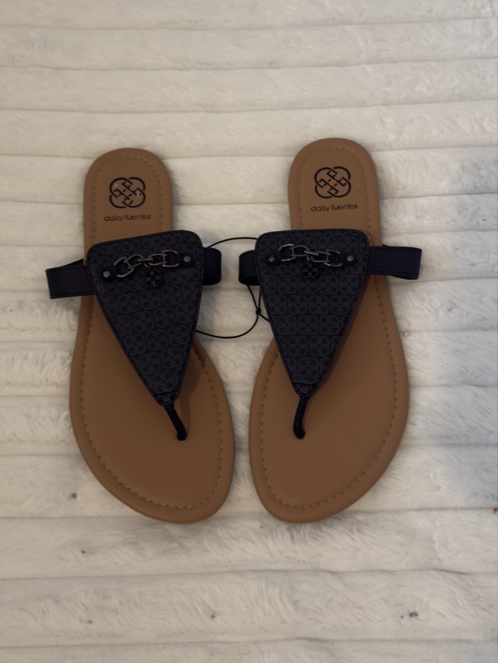 Tory Burch Black and Tan Logo Thong Sandals